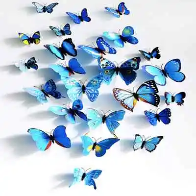 3D Butterfly Wall Sticker Home Decor Wedding Decor Removable 12Pcs Blue • $5.50
