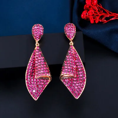 2 Tone Gold Color Full Pave CZ Green Dangle Drop Earring For Women Brand Jewelry • $8.99