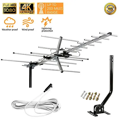 Outdoor Yagi TV Antenna Mounting Pole 40ft Cable Long Range Digital OTA Antenna • $38.50