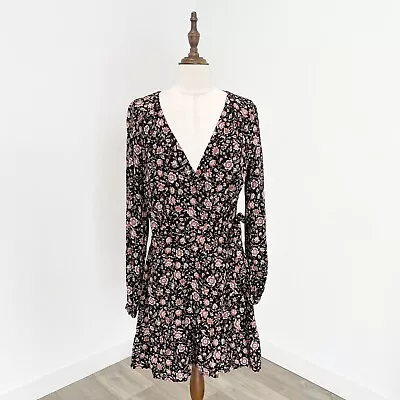 Tigerlily Womens Dress Floral Wrap Knee Length Hippie Boho Long Sleeve Size 12 • $39.95