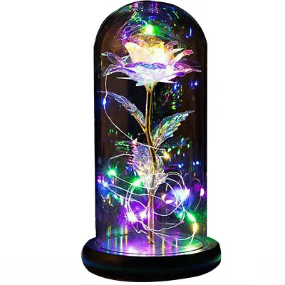 $14.99 • Buy Crystal Galaxy Rose In The Glass LED Light Up Wedding Love Mother's Day Gift USA