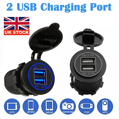 Dual USB Car Charger Socket 5V 4.2A Power Outlet 12V-24V Blue LED Trucks Boats • £7.99