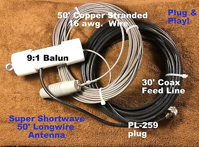 New! 50' Longwire  Swl  Antenna 9:1 Balun With 30'coax!  Listen To The World! • $49.99