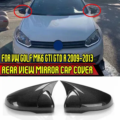 $27.98 • Buy For VW Golf 6 MK6 GTI GTD R 2009-2013 Carbon Fiber Black Side Mirror Covers Caps