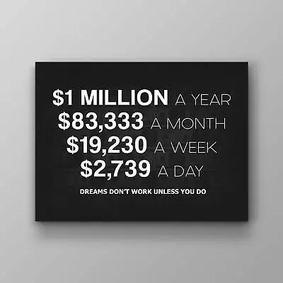 1 Million Dollars A Year Office Decor Wall Art Motivational Canvas Print Money • $199.95