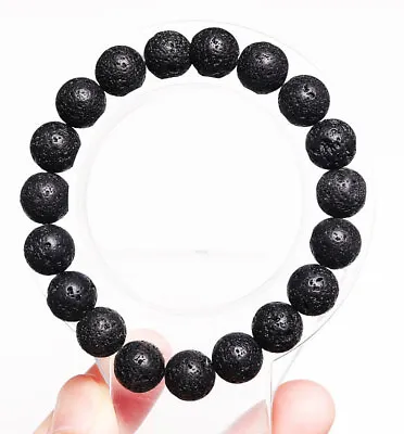 New 10mm Natural Black Meteorite Quartz Crystal Beads Bracelet AAA • $0.99