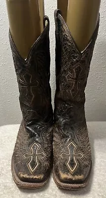 Corral A1978 Wing Cross Square Toe Leather Cowboy Western Mens Boots Size 8 EE • $90