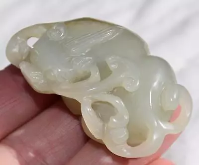 Chinese Jade Chilong Dragon Holding Lingzhi Stem In Mouth Celadon Qing Dynasty • $999