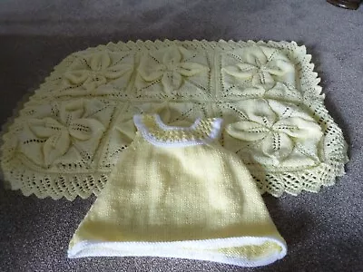 Hand Knitted Baby Blanket / Shawl + Baby Dress • £10