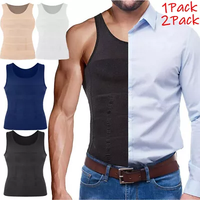 Men Compression Vest Body Shaper Chest Belly Waist Boobs Slimming Shirt Tank Top • £9.99