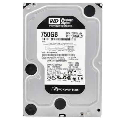 Hard Drive Western Digital 750GB WD7501AALS 32MB SATA II 7200U/Min 35   Inch • $180.09