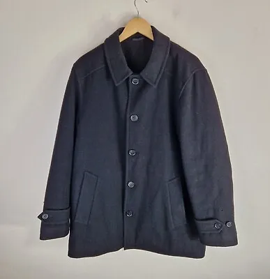 Karl Jackson Luxury Cashmere Wool Overcoat Mens 42R Black Crombie Pea Coat • £30