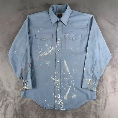 $34.88 • Buy Vintage 90s Big Mac Men's Chambray Shirt Pearl Snap Long Sleeve Size L Large