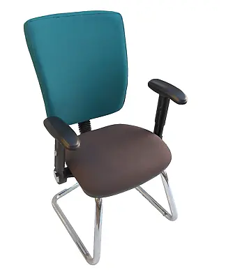 C/SIMPC Cantilever Visitor Meeting Room Chair Green & Black Fabric Folding Arms • £69.95