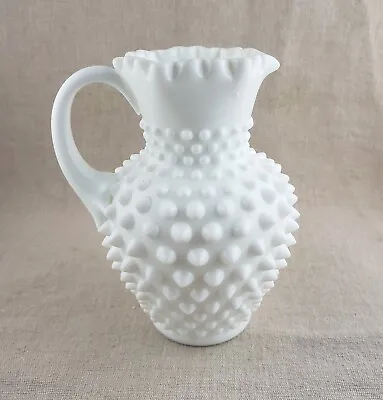 Fenton White Milk Glass Hobnail Glass Small Crimped Edge Pitcher • $14.95