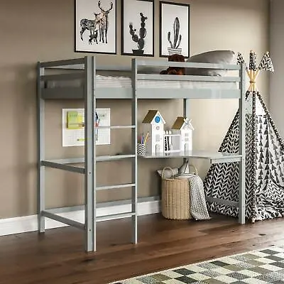 £219.90 • Buy High Sleeper Bunk Bed Cabin Loft Bed Frame Desk Pine Wood Kids Single 3FT Grey