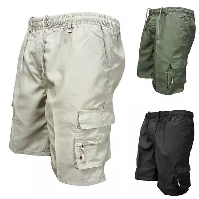 Mens Elasticated Cargo Shorts Casual Work Combat Drawstring Pockets Half Pants A • $13.99