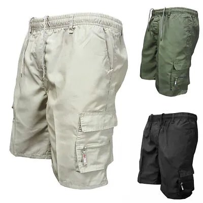 Mens Elasticated Cargo Shorts Casual Work Combat Drawstring Pockets Half Pants • $13.99
