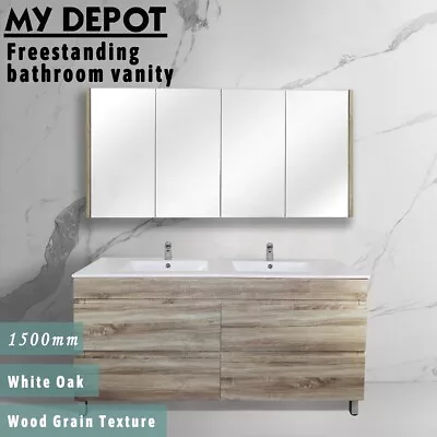 1500mm Freestanding Bathroom Vanity White Oak Cabinet 4 Drawers Qubist Vanity • $1071.75