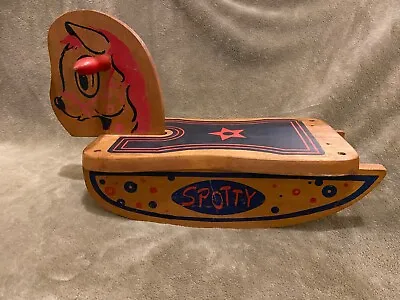 SPOTTY Small Vintage Little Childs Wooden Rocking Horse Ride On Toy • $20