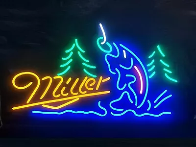 Miller Lite Beer Fishing Fish Trees 20 X16  Neon Lamp Light Sign Bar Wall Decor • $130