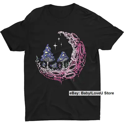 Trippy Moon Psychedelic Mushrooms Psilocybe Agaricaceae T Shirt Unisex Tee Shirt • $15.99