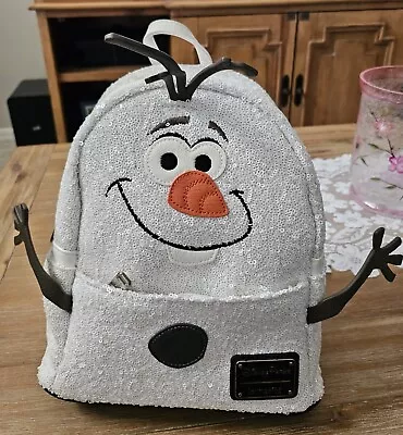 Loungefly Disney Parks Olaf Frozen White Sequined Backpack New With Tags • $80