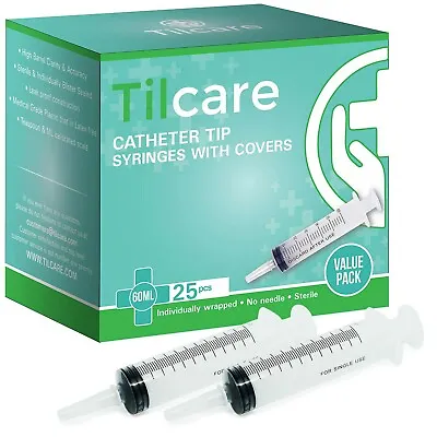 60ml Catheter Tip Syringe With Covers 25 Pack By Tilcare - Sterile  • $25.99
