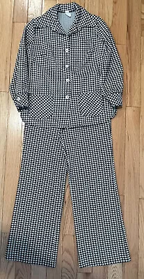 Women’s VTG 70’s Pant Suit Leisure Knit 38” Jacket 34”X30” Beeline Houndstooth • $34.95