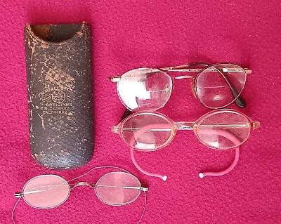 Antique Wire Rimmed Glasses With Baltimore Case/ & 2 Kids Glasses Lot Of 3 • $5