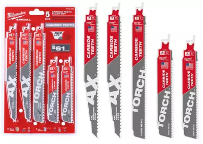 New Milwaukee SAWZALL Carbide Reciprocating Saw Blade Set (5-Piece) 49-22-5505 • $42.99