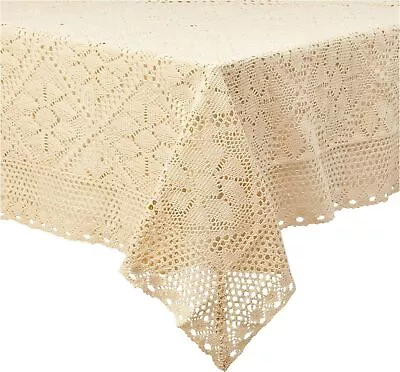 Stars Crochet Vintage Lace Design Tablecloth 60  By 90  Oblong/Rectangle Ivory • $37.78