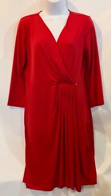 Michael Kors S Red Stretch V Neck Crossover Gold Accent 3/4 Sleeve Wrap Dress • $16.99