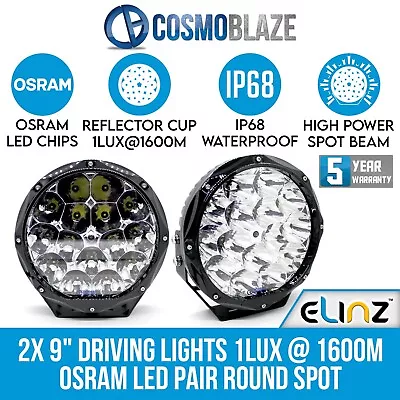 Cosmoblaze 9  Driving Lights Genuine Osram LED Pair Round Spot 1LUX 1600M  IP68 • $219