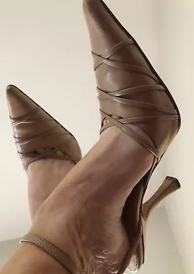 Guess 6.5 Beige/Tan Pointed Toe Strappy Sandal Shoe Heels • $18.98