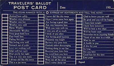 Travelers Ballot Selection Postcard Check The Boxes 1907 • $2.99