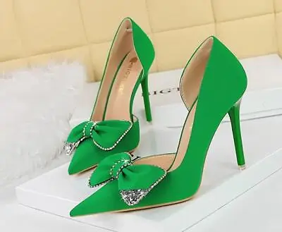 Womens Sexy Pointy Toe Diamante Bowknot Dress Shoes Party High Heels Pump Party • $56.02