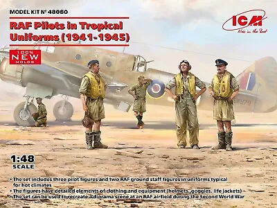 RAF Pilots In Tropical Uniforms (1941-1945) (Plastic Model Kit) 1/48 ICM 48080 • $23.27