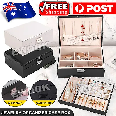 $14.95 • Buy Jewelry Organizer Case Box Storage Earring Ring Velvet Jewellery Display Leather