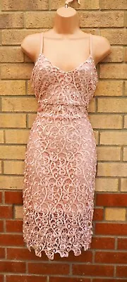 £34.99 • Buy Ax Paris Pink Lace Crochet Strappy Bodycon Midi Wedding Party Dress 10 12