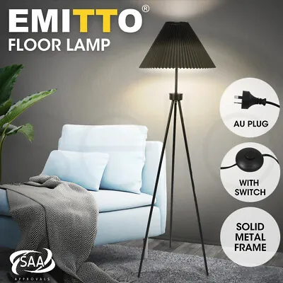 $59.99 • Buy EMITTO Modern Black Tripod Floor Lamp Linen Fabric Lampshade Home Decor Reading