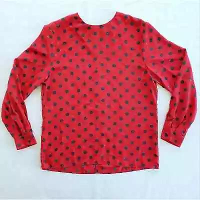 Vintage Satin Blouse Women 12 Red Polka Dot Career Classic Retro Secretary Mod • $15.95