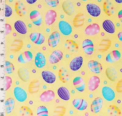 Easter Eggs Kanvas Benartex Spring Garden Gnomes Cotton Fabric Yellow Andi Metz • £5.01