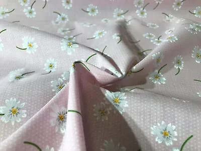 Pink  Daisy Pin Spot Fabric Polycotton Cotton Material Craft Dress Sale • £3.99