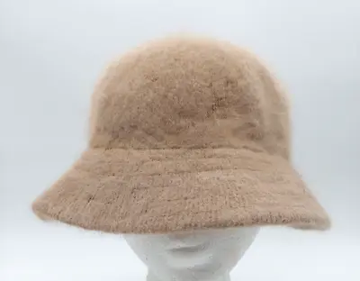 Kangol Style Angora Bucket Hat Tan One Size Y2K Fuzzy Hip Hop Rabbit Fur Blend • $19.49