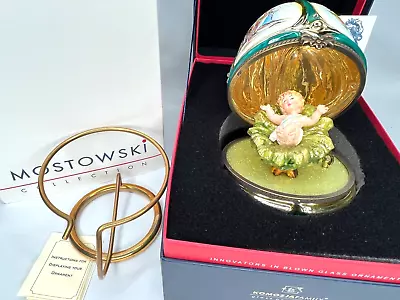 MOSTOWSKI Hand Blown Glass Hinged Musical Egg  Baby Jesus  Box & Tags Poland • $198