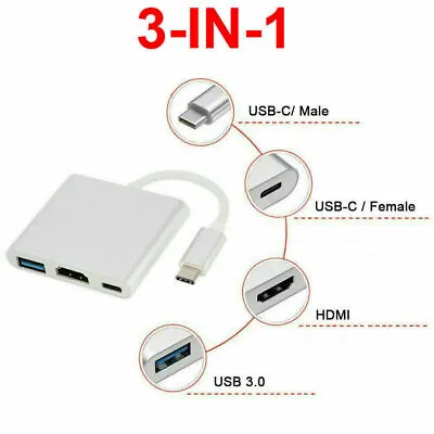 Aluminum 3 In 1 Type C To 4K HDMI USB 3.0 Hub Charger Adapter For Mac Cellphones • $11.99