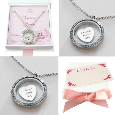 Floating Locket Necklace With Personalised Engraving Glass Locket Gift Boxed • £19.99
