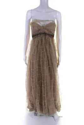 J. Mendel Womens Tulle Sweetheart Neck Strapless Sequin Beaded Gown Beige Size 8 • $545.01