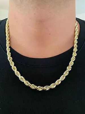 14k Yellow Gold Plated Over 925 Sterling Silver Rope Chain Mens Necklace 8mm NEW • $153.29